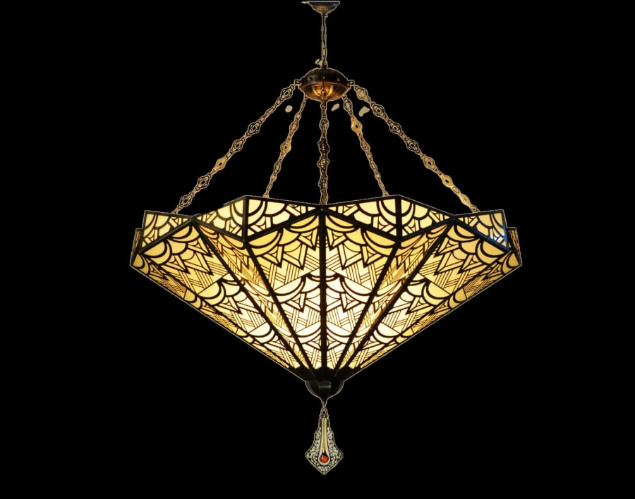 Art Deco Stained Glass Inverted Chandelier – Fan Ceiling Light Ø140 cm