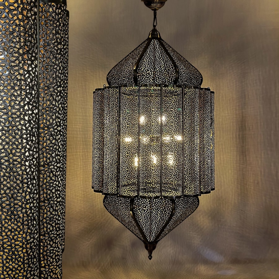 Moroccan Style Large Pendant Chandelier – Handcrafted Pierced Metal Lantern Ø90 × 200 cm