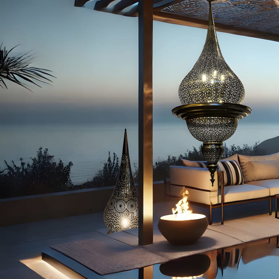 Dot-Pierced Flanged Lantern – Handmade Brass Pendant Ø55 cm