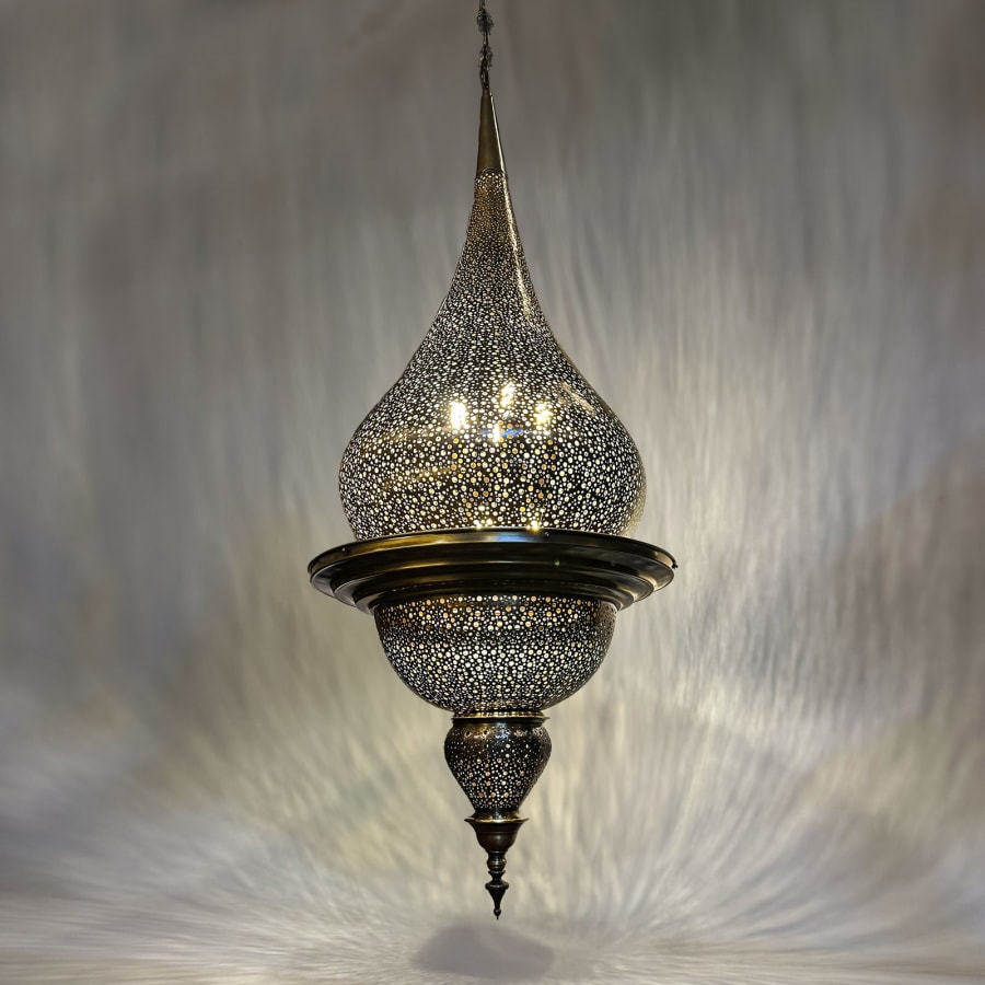 Dot-Pierced Flanged Lantern – Handmade Brass Pendant Ø55 cm