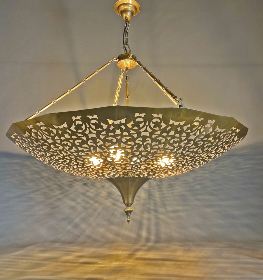 Ottoman Bowl Chandelier – Hand-Pierced Brass Ceiling Light Ø90 cm