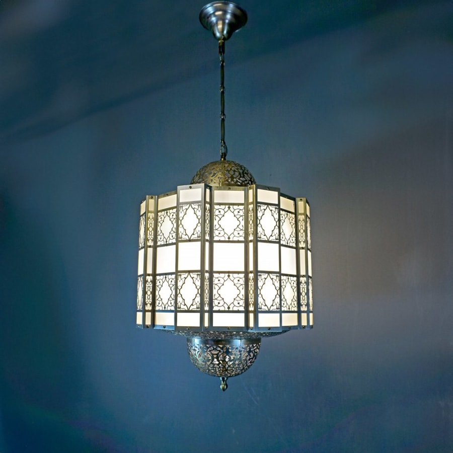 Ottoman Fluted Lantern Chandelier – Pierced Brass & Opal Glass Ø60 cm