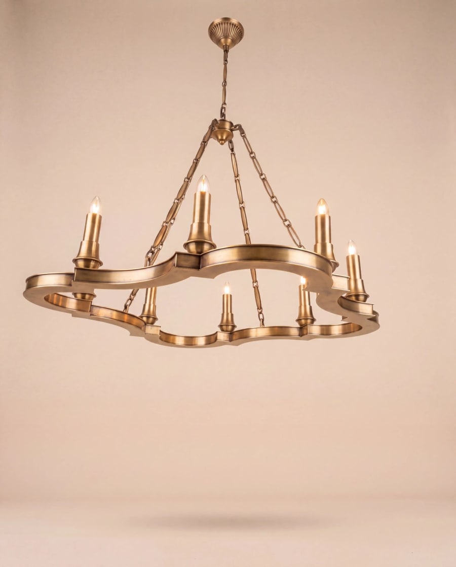 Quatrefoil Brass Ring Chandelier – Six-Light Modern Pendant Ø80 cm