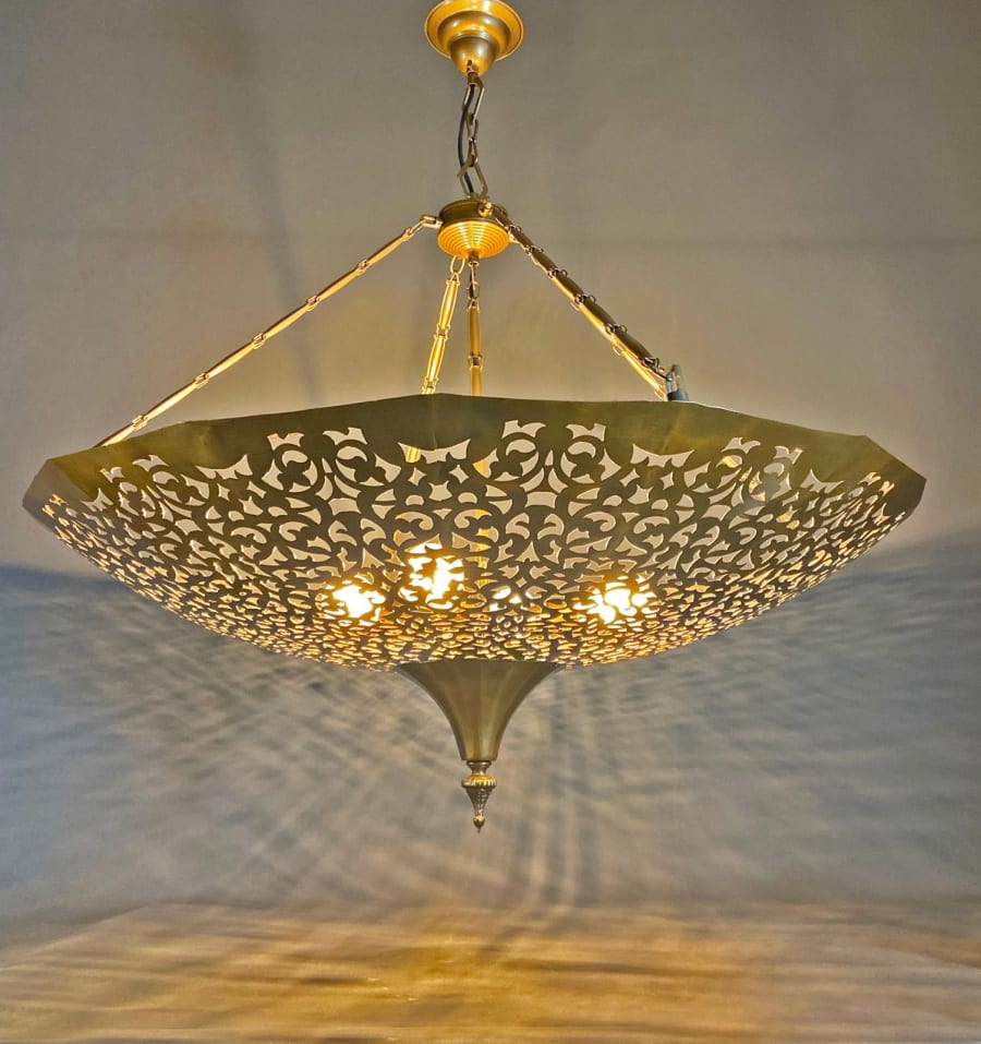 Ottoman Bowl Chandelier – Hand-Pierced Brass Ceiling Light Ø90 cm