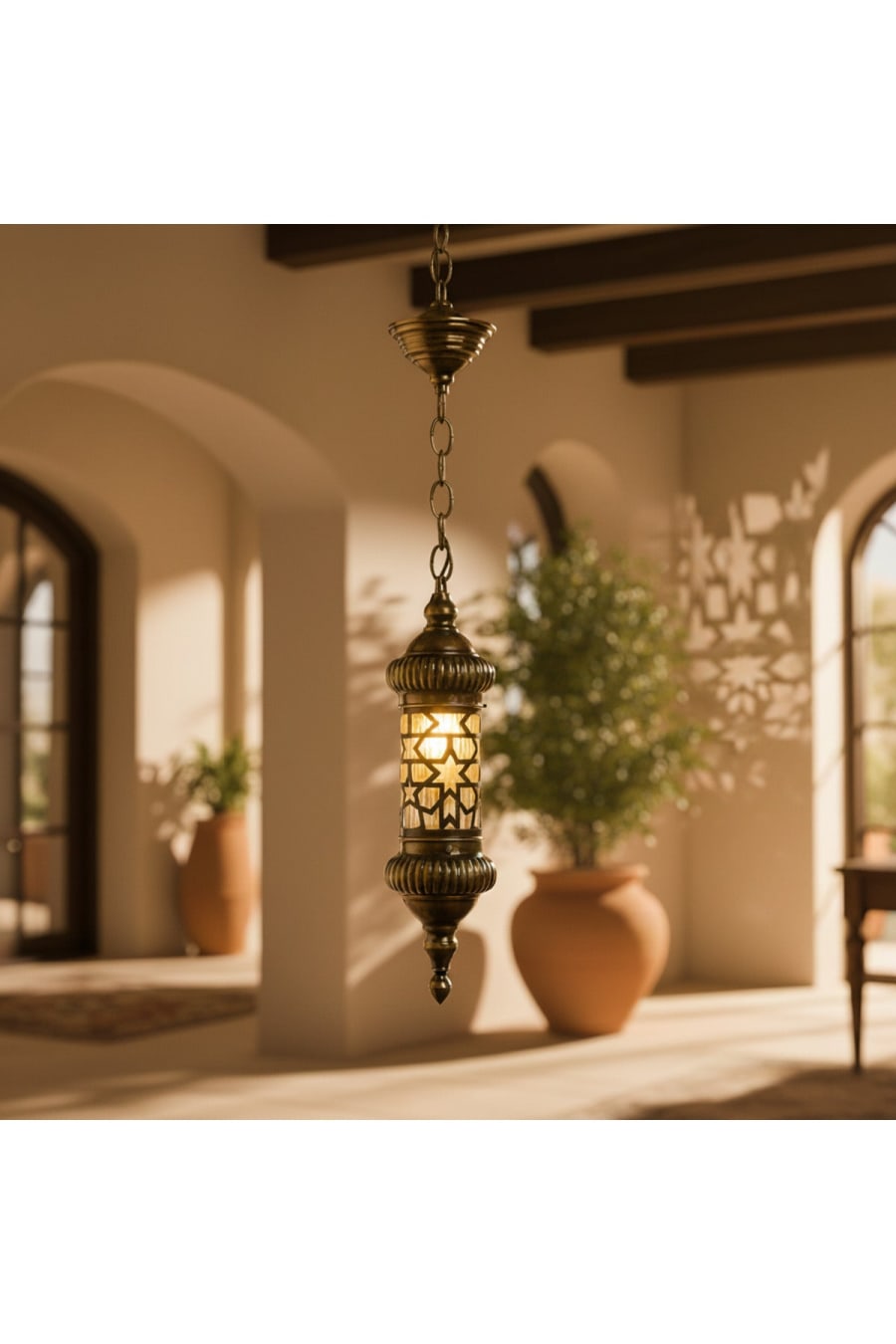 Ottoman Motif Pendant Light – Antique Brass Cylinder