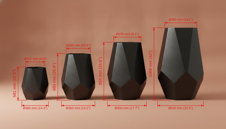 Meteor Planter – Faceted Geometric Metal Outdoor Planter · Matte Black