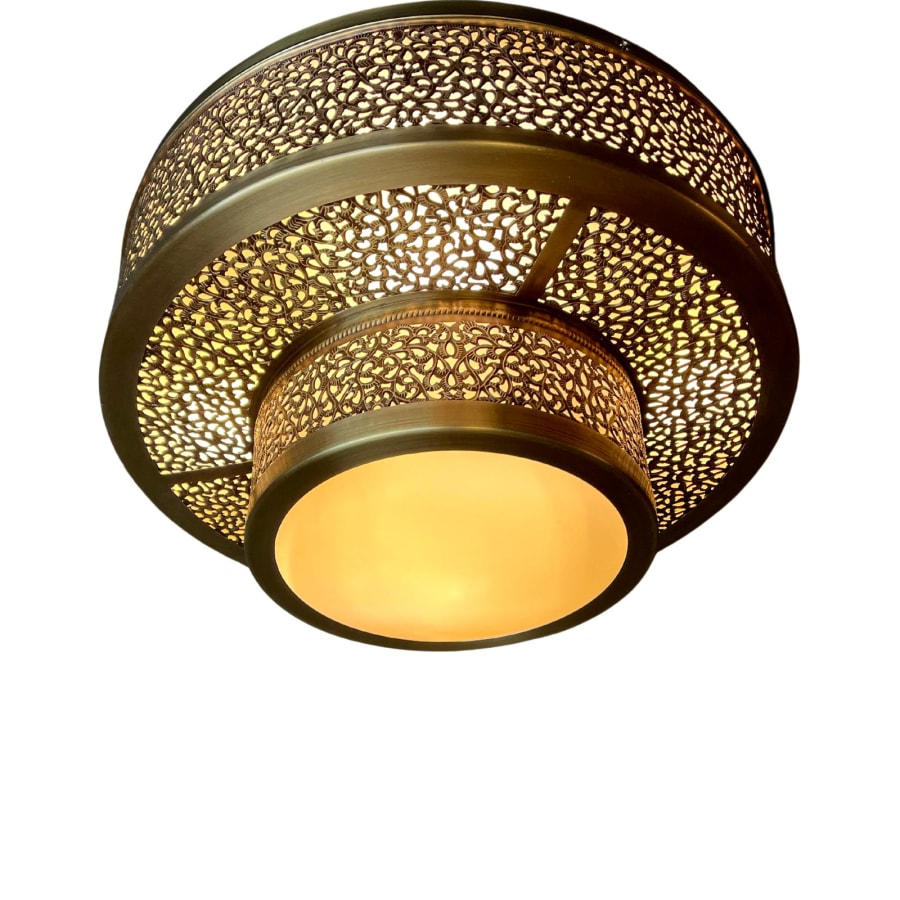 Tiered Pierced Flush Mount – Moroccan Ceiling Light with Opal Glass Ø50 × 35 cm