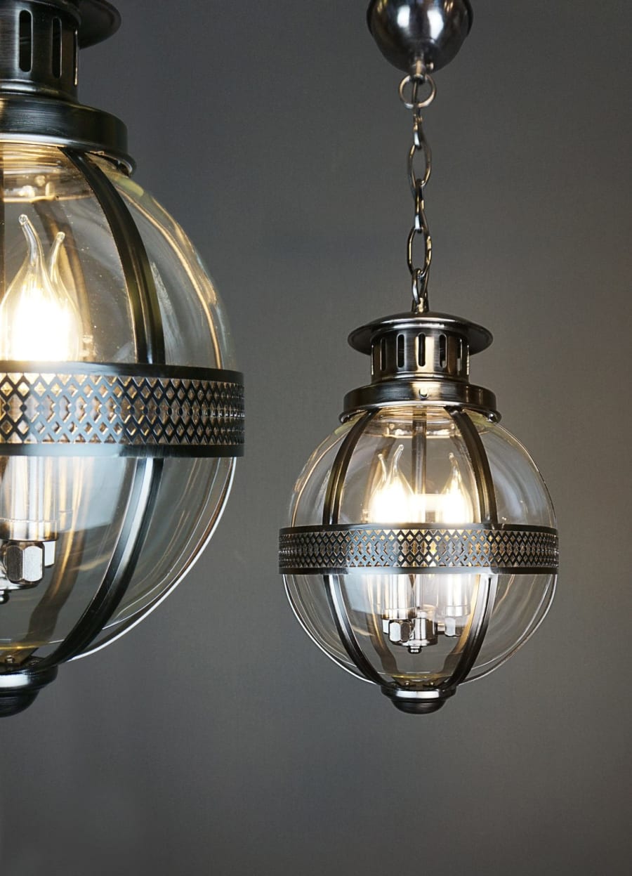 Victorian Globe Lantern Pendant – Caged Clear Glass Light Ø35 cm