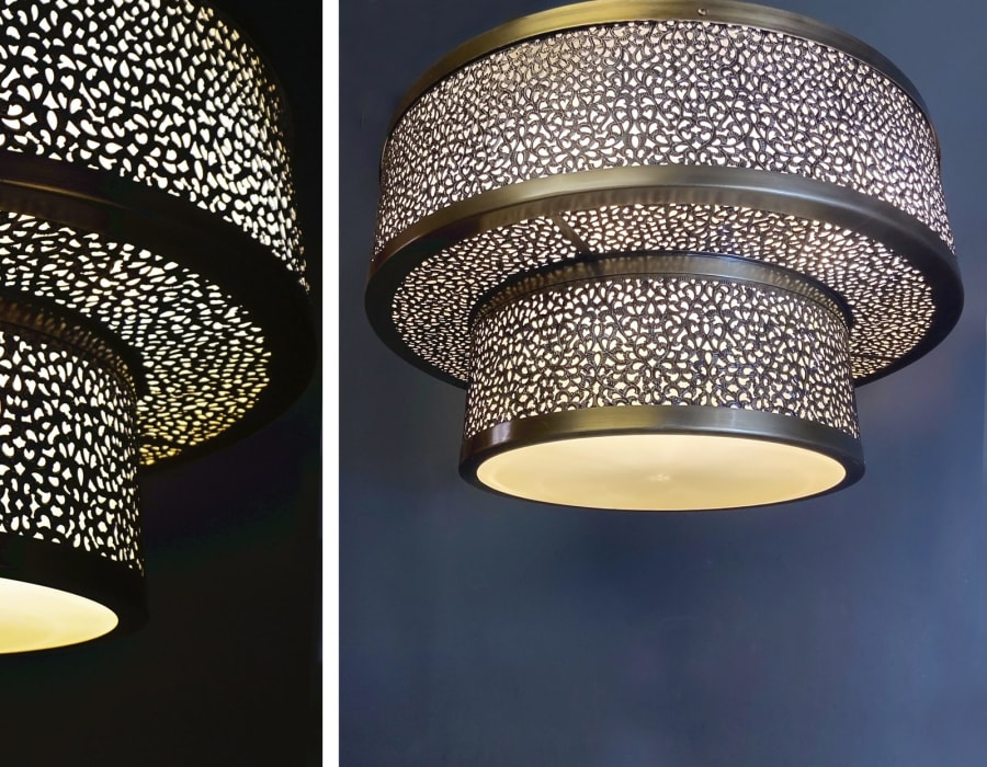 Tiered Pierced Flush Mount – Moroccan Ceiling Light with Opal Glass Ø50 × 35 cm