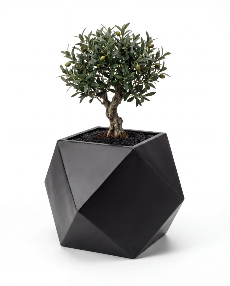 Origami Planter – Folded Metal Outdoor Planter · Matte Black