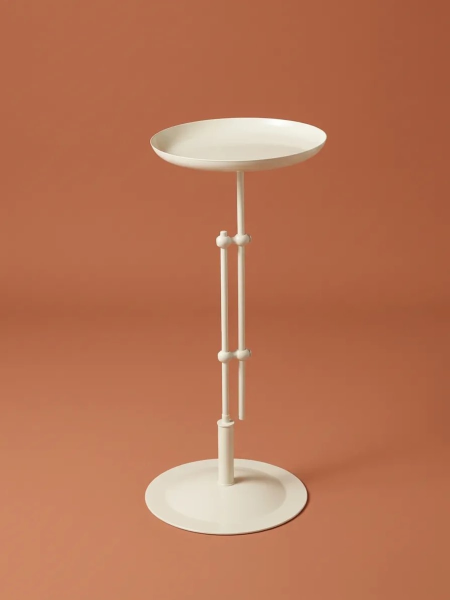 Cream White Adjustable Side Table – Round Tray Top Metal Drinks Table Ø32 × 65-80 cm