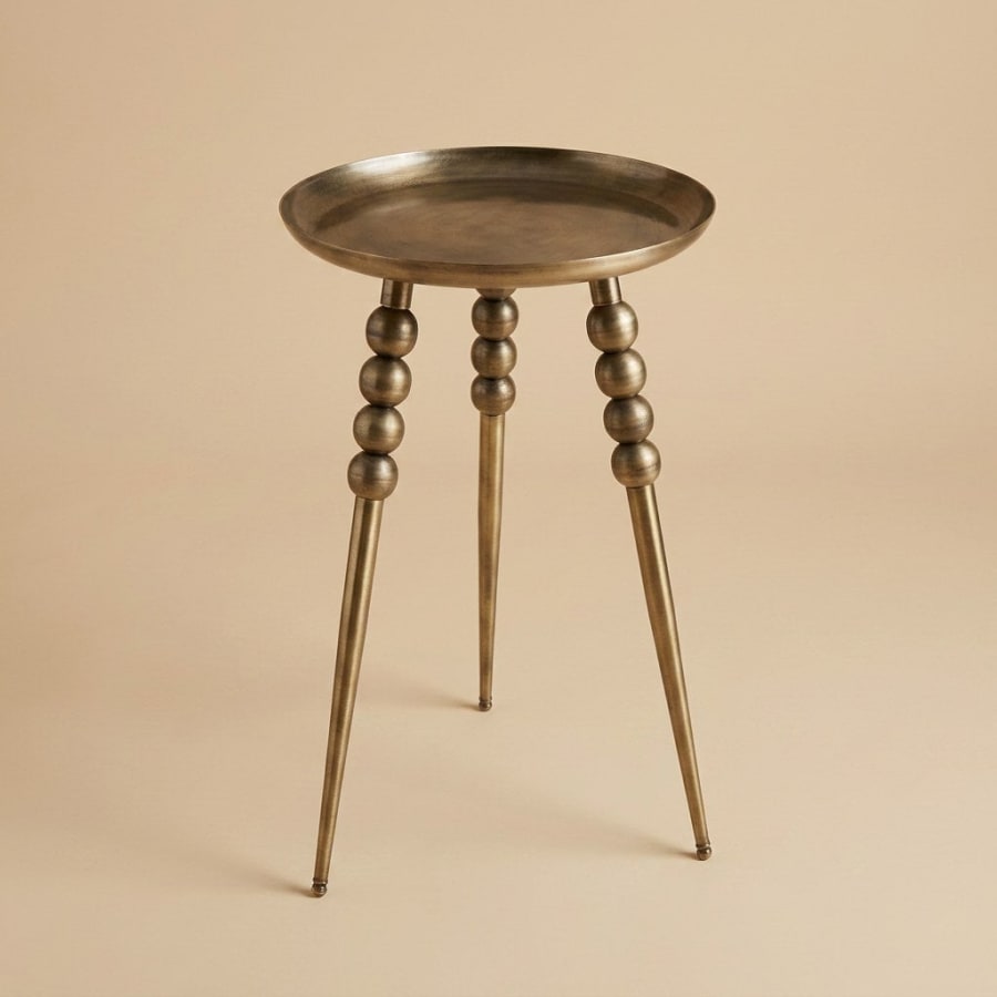 Three-Legged Beaded Side Table – Round Tray Top