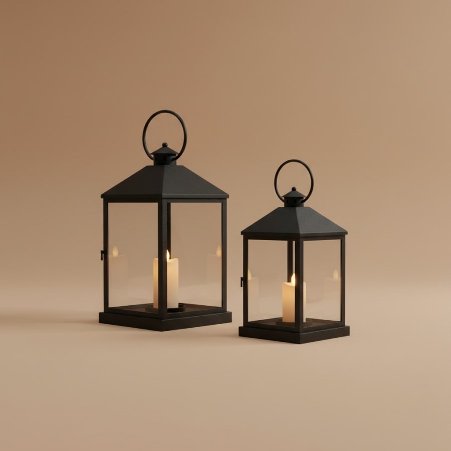 Pyramid Lantern Set – Pitched-Roof Glass Candle Lantern