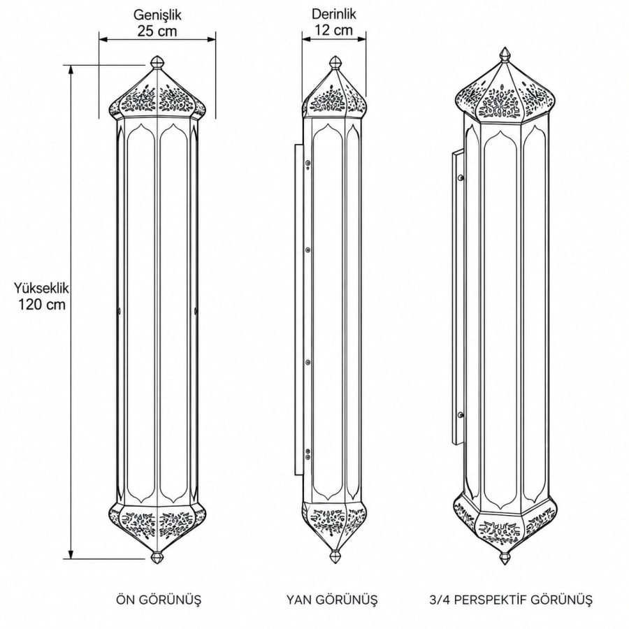 Fas Esintili Özel Tasarım Aplik – Altıgen Opal Panelli, Perfore Başlıklı, 120 cm