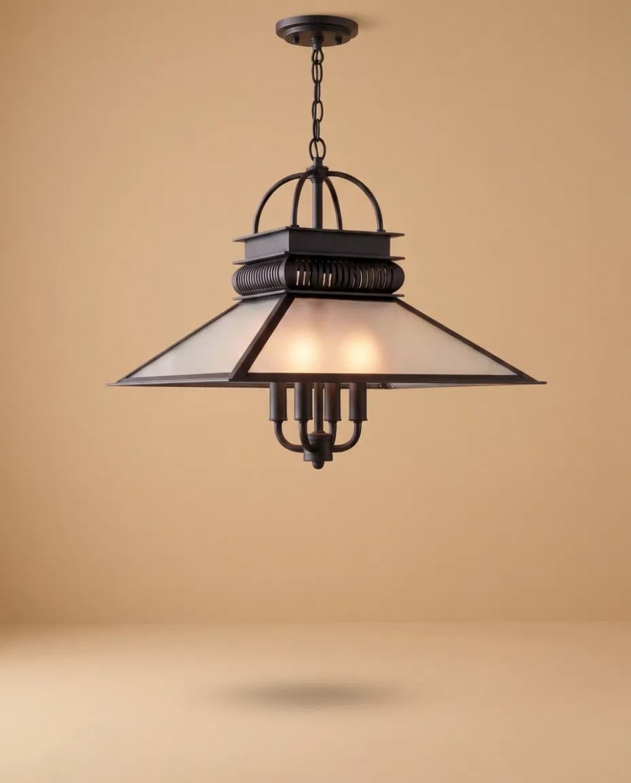 Pavilion Lantern – Cam Panelli Pirinç Sarkıt Avize