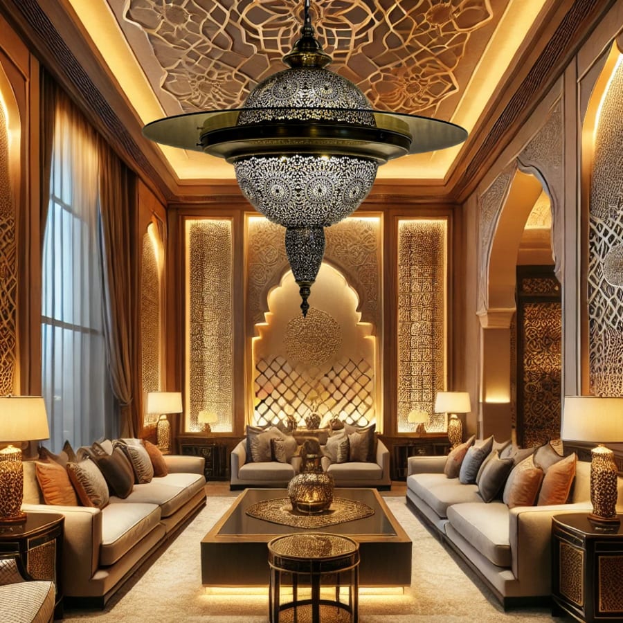 Moroccan Style Pendant Chandelier - Antique Brass Finish Filigree
