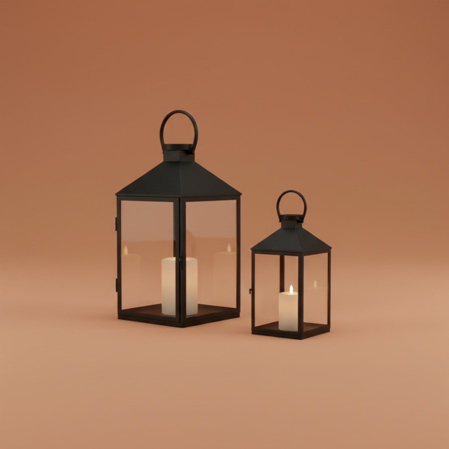 Pyramid Lantern Set – Pitched-Roof Glass Candle Lantern