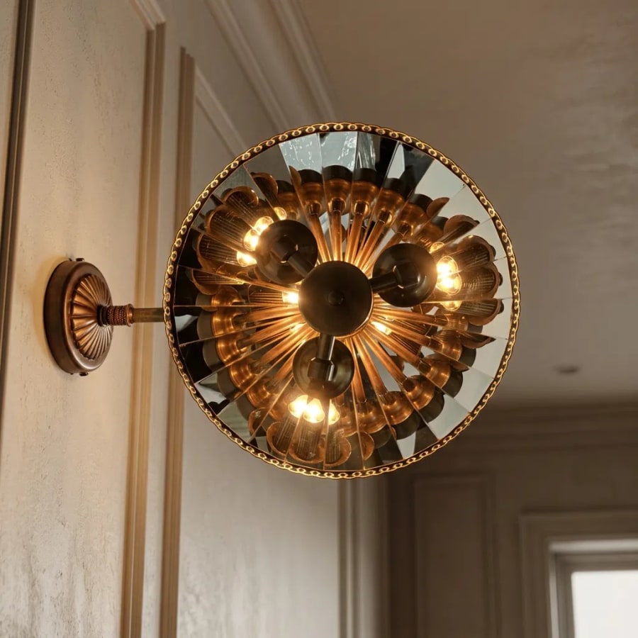 Vintage Halo Mirror-Lined Wall Sconce