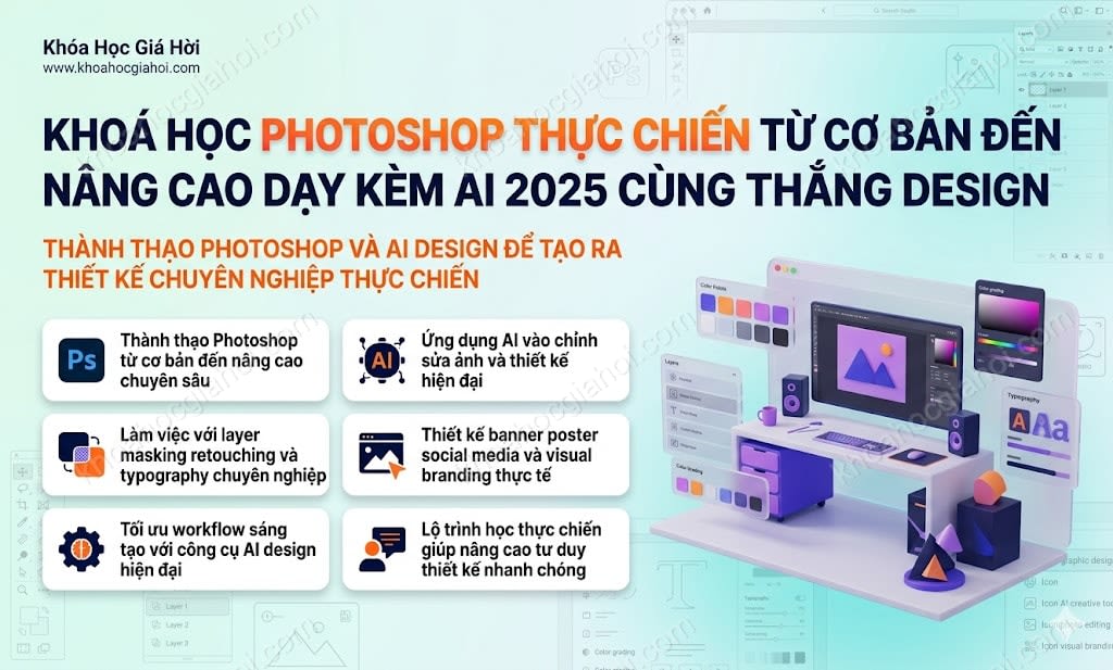 Khoá Học Photoshop Thực Chiến Từ Cơ Bản Đến Nâng Cao – Dạy Kèm AI 2025 Cùng Thắng Design