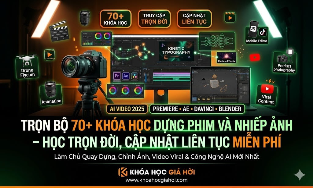 Trọn Bộ 70+ Khóa Học Dựng Phim Và Nhiếp Ảnh – Học Trọn Đời, Cập Nhật Liên Tục Miễn Phí