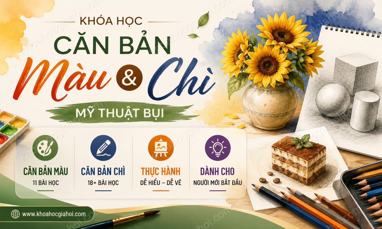 Khóa Học Căn Bản Màu Căn Bản Chì Mỹ Thuật Bụi