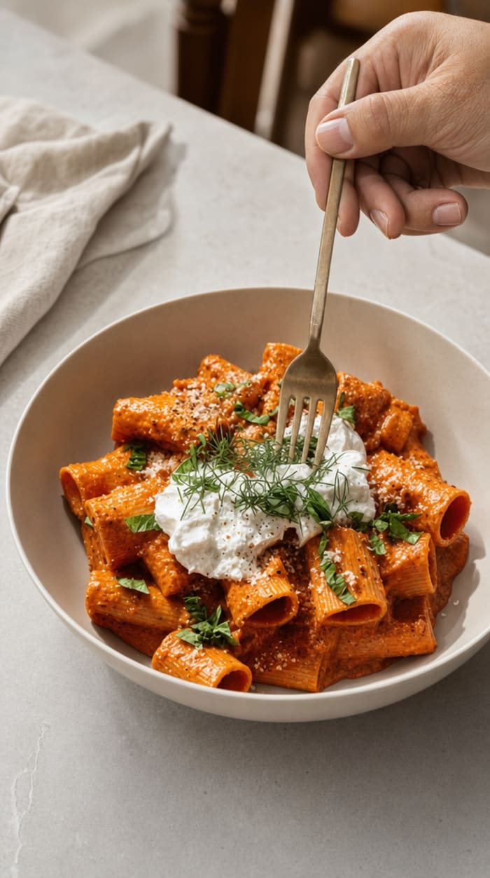 Rigatoni, stracciatella