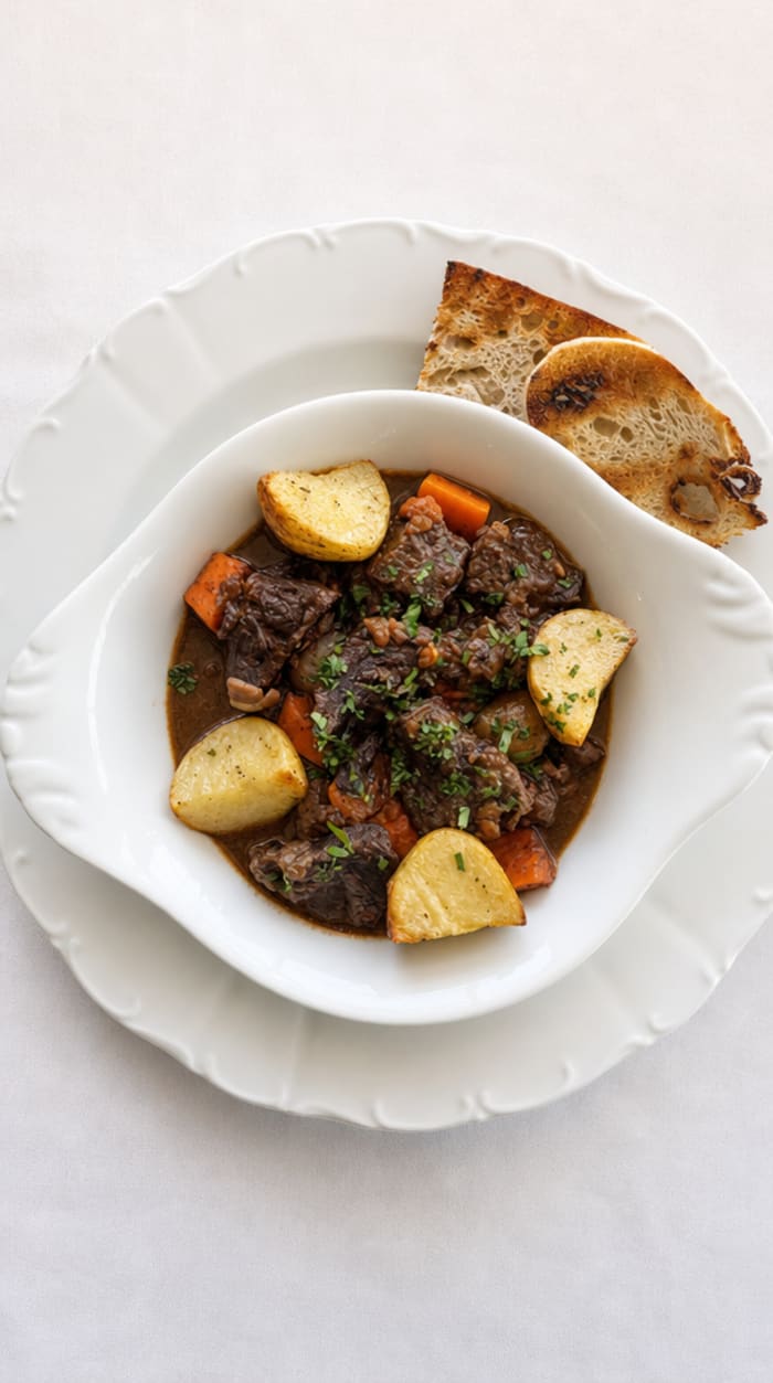 Studio shot of beef bourguignon
