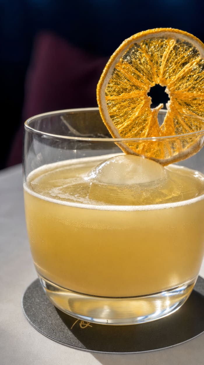 Whisky sour, studio output, at the table