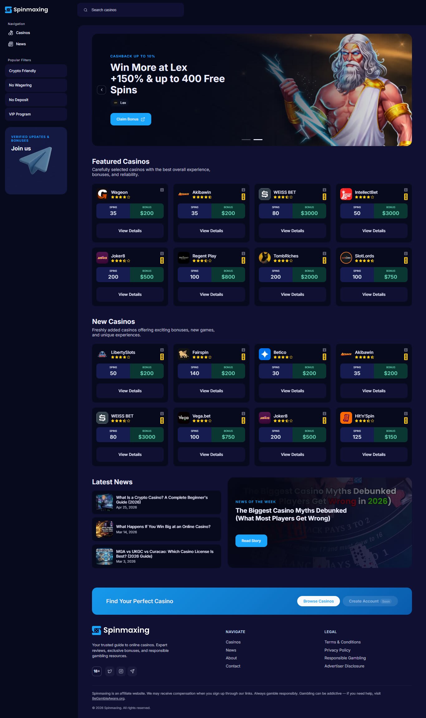 SpinMaxing — Affiliate Platforma — pregled sajta