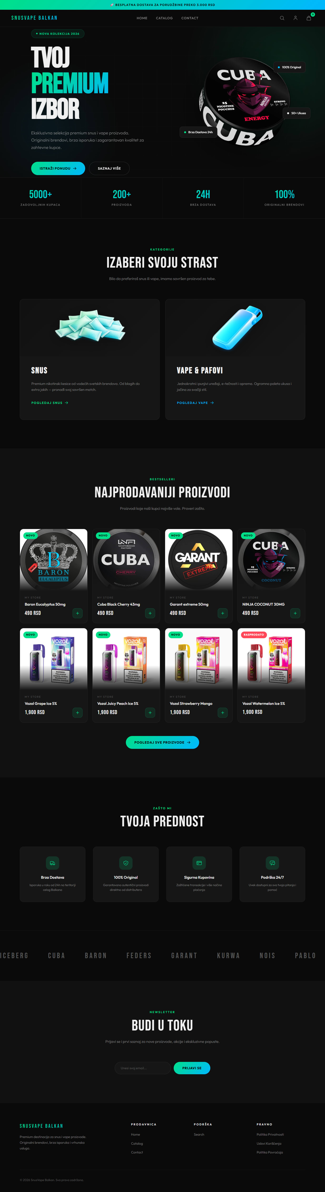 SnusVape Balkan — E-commerce Prodavnica — pregled sajta