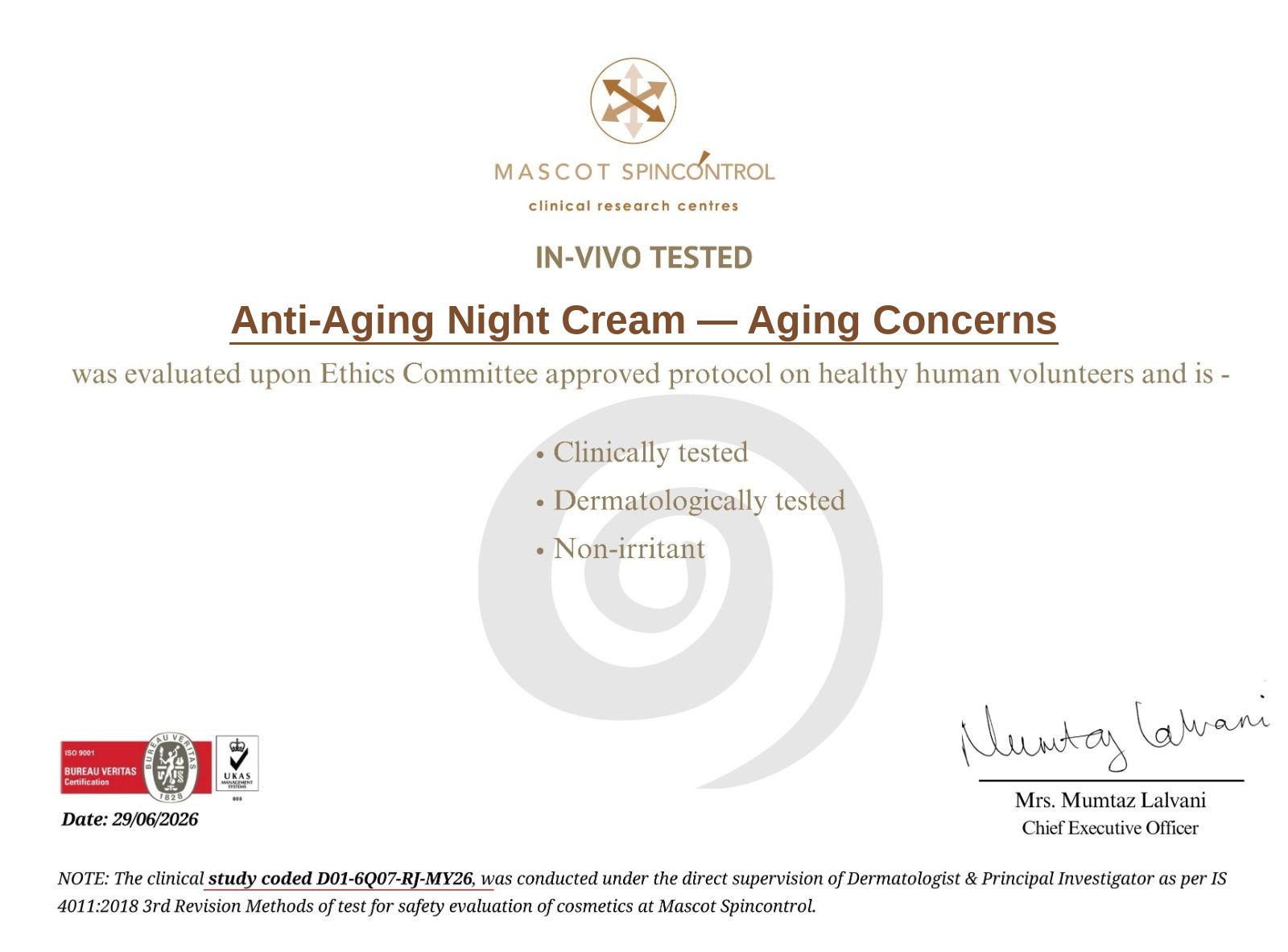 Lab report for Anti-Aging Night Cream (Women 25–35)
