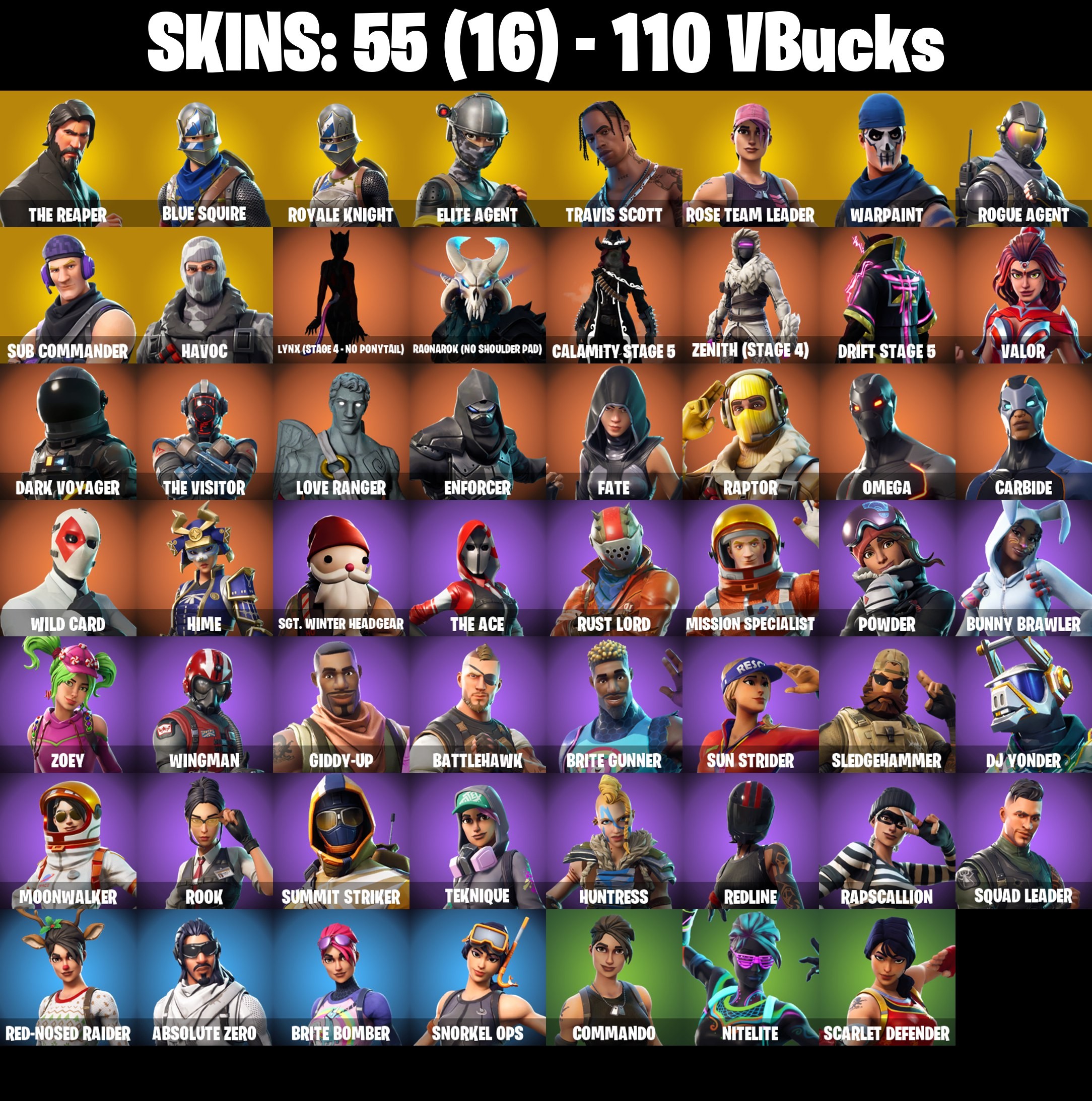 Fortnite Account ( PC / PSN / XBOX / NINTENDO ) (TRAVIS SCOTT, THE REAPER, OG STW, BLUE SQUIRE) (55 Skins) Fortnite Account ( PC / PSN / XBOX / NINTENDO ) (TRAVIS SCOTT, THE REAPER, OG STW, BLUE SQUIRE) (55 Skins)
