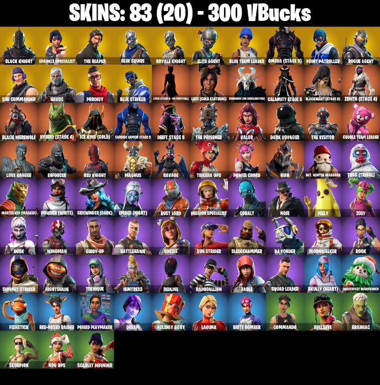 Fortnite Account ( PC / PSN / XBOX / NINTENDO ) (BLACK KNIGHT, THE REAPER, FLOSS) (83 Skins)