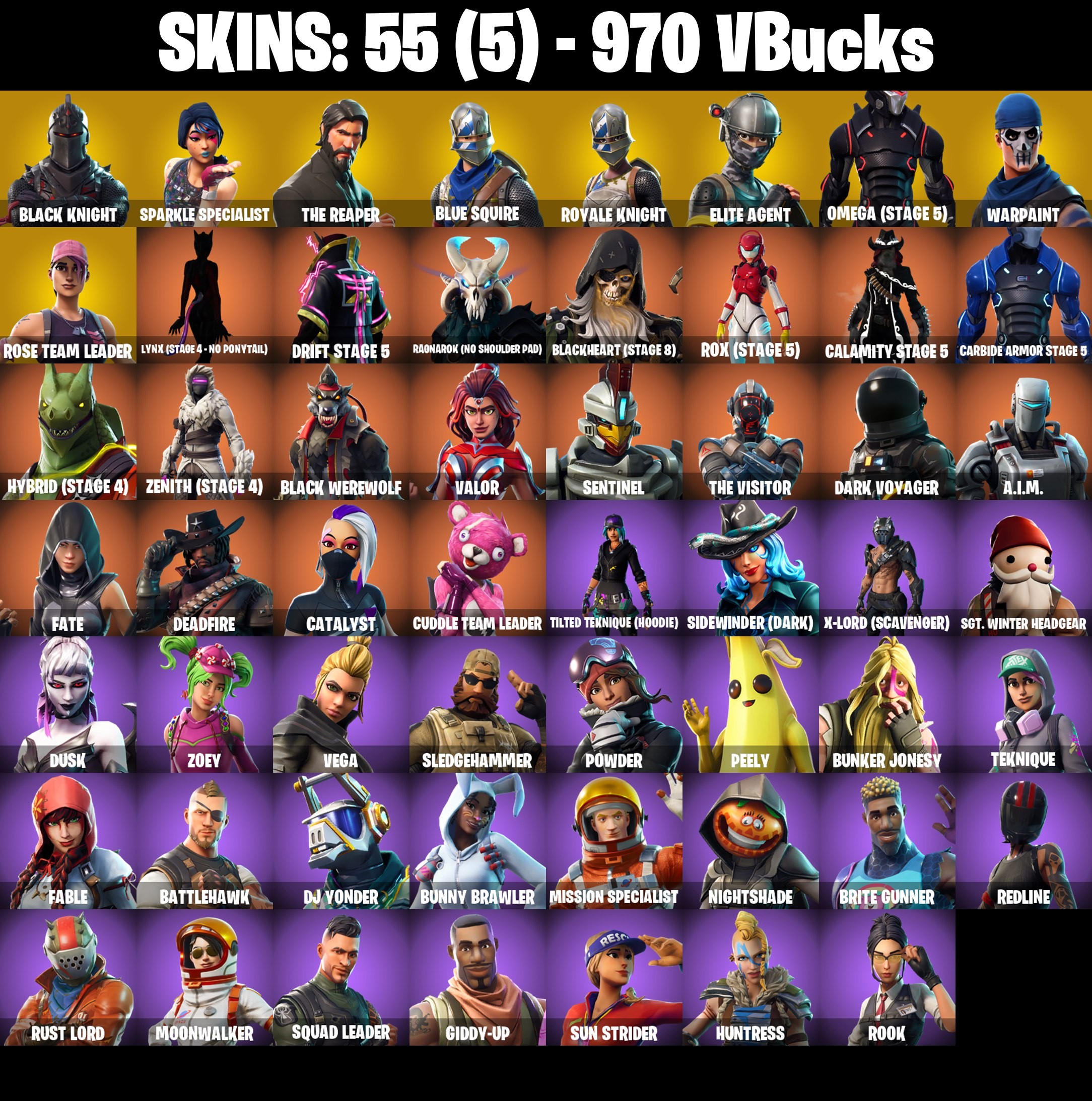 Fortnite Account ( PC / PSN / XBOX / NINTENDO ) (BLACK KNIGHT, THE REAPER, OG STW, MAKO) (55 Skins)