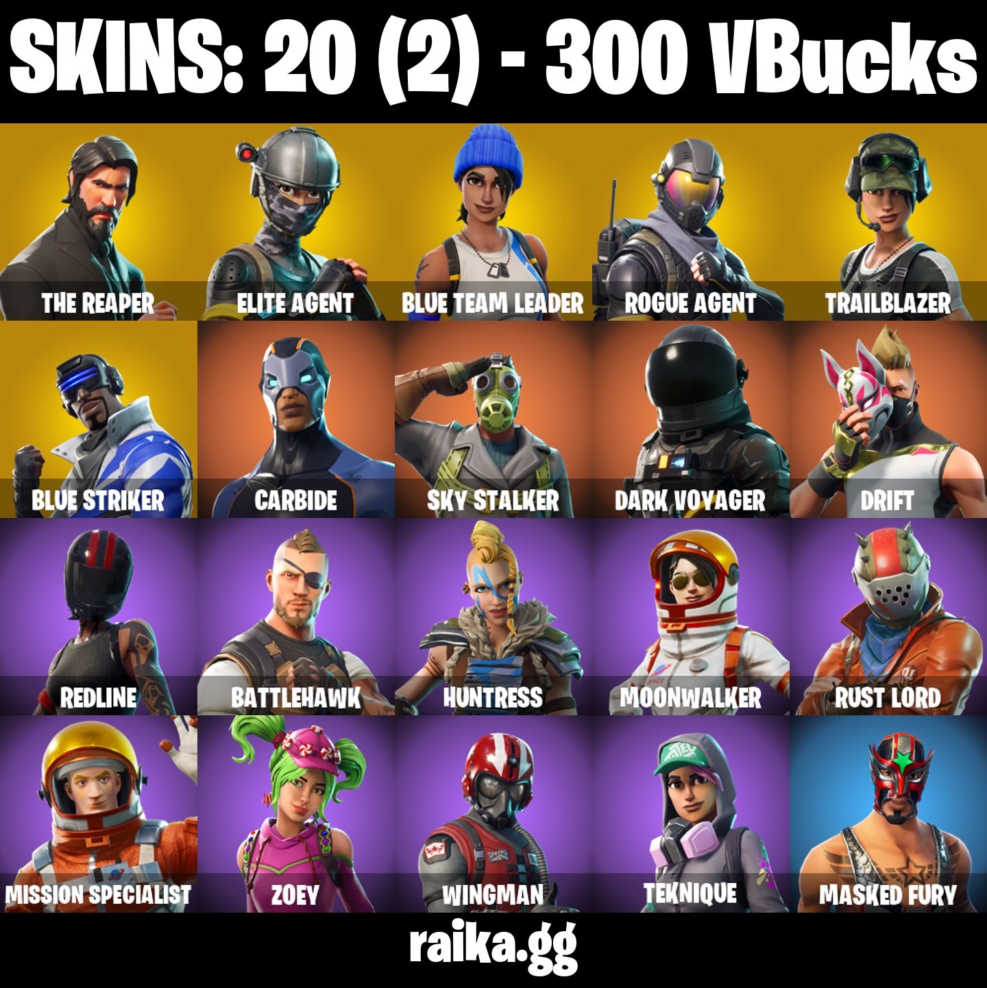 Fortnite Account ( PC / PSN / XBOX / NINTENDO ) (THE REAPER, CHAMPION BALISONG, TRAILBLAZER) (20 Skins) Fortnite Account ( PC / PSN / XBOX / NINTENDO ) (THE REAPER, CHAMPION BALISONG, TRAILBLAZER) (20 Skins)