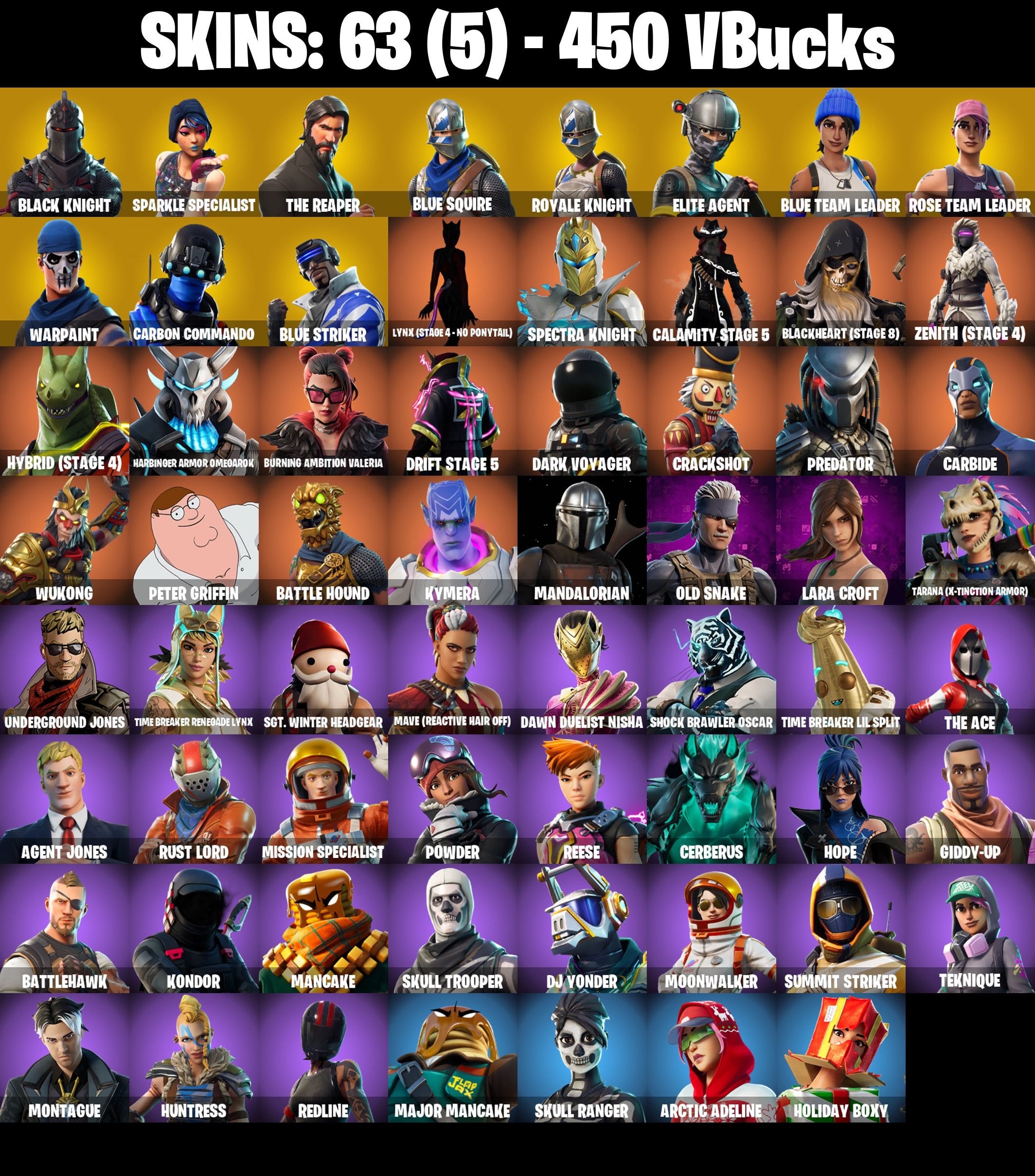 Fortnite Account ( PC / PSN / XBOX / NINTENDO ) (BLACK KNIGHT, THE REAPER, OG STW) (63 Skins)