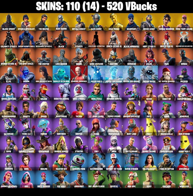 Fortnite Account ( PC / PSN / XBOX / NINTENDO ) (BLACK KNIGHT, THE REAPER, OG STW) (110 Skins)