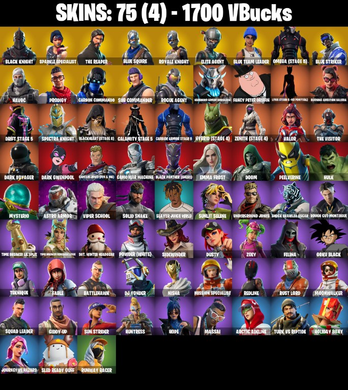 Fortnite Account ( PC / PSN / XBOX / NINTENDO ) (BLACK KNIGHT, THE REAPER, MAKO) (75 Skins)