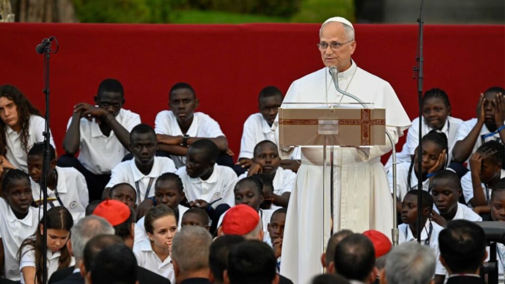 Pope Leo XIV speaks to the young participants in the “Canticle of Peace,” held at the Borgo Laudato Si’ in Castel Gandolfo, Italy, on July 29, 2026. | Credit: Vatican Media