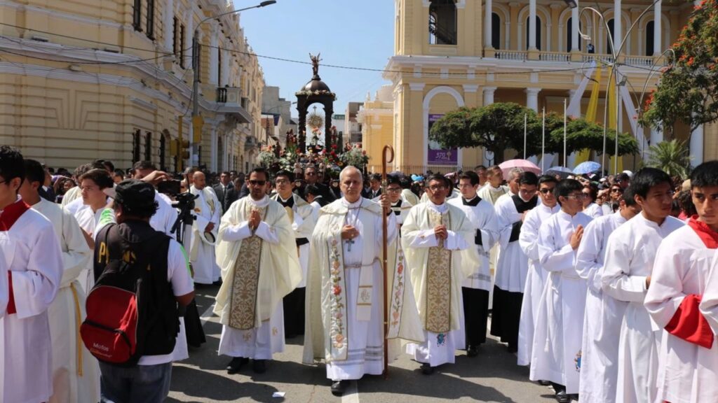 Then-Bishop Robert Prevost leads the Chiclayo, Peru, Corpus Christi procession in 2019. | Credit: Photo courtesy of the Diocese of Chiclayo