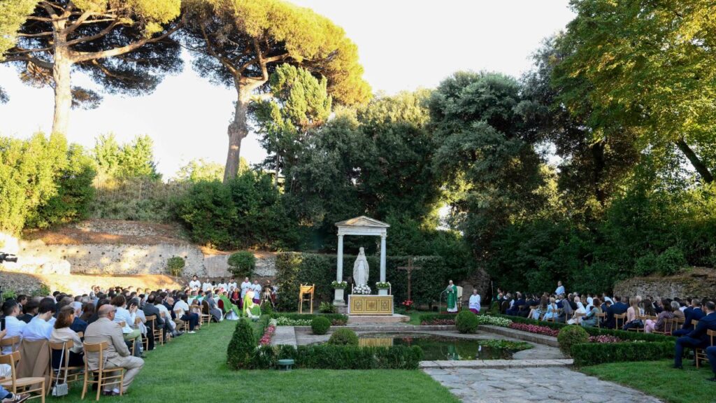 Pope Leo XIV celebrates Mass for the World Day of Prayer for the Care of Creation on Sept. 1, 2026, in the Madonnina Garden of the Borgo Laudato Si’ within the pontifical gardens of Castel Gandolfo. | Credit: Vatican Media