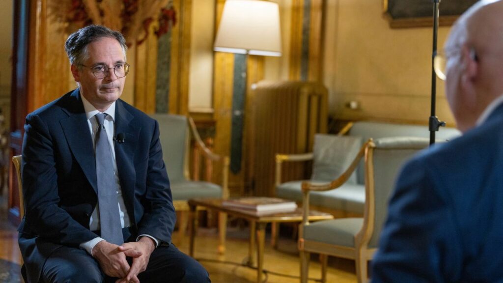 Francis X. Rocca, Vatican editor of EWTN News, interviews Charles Personnaz, French ambassador to the Holy See, at his offices in Rome on Sept. 10, 2026. | Credit: Daniel Ibanez/EWTN News