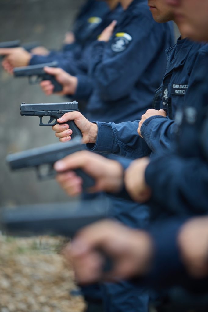 Swiss Guards do not usually carry firearms but they learn how to safely handle guns during training in Switzerland prior to starting service at the Vatican. | Credit: Photo courtesy of the Pontifical Swiss Guard