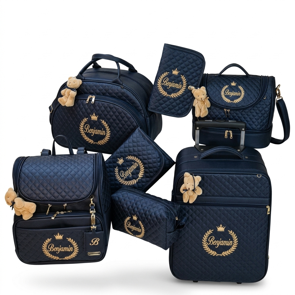 Quilted Diaper Bag & Travel Luggage Set 7 Pcs
