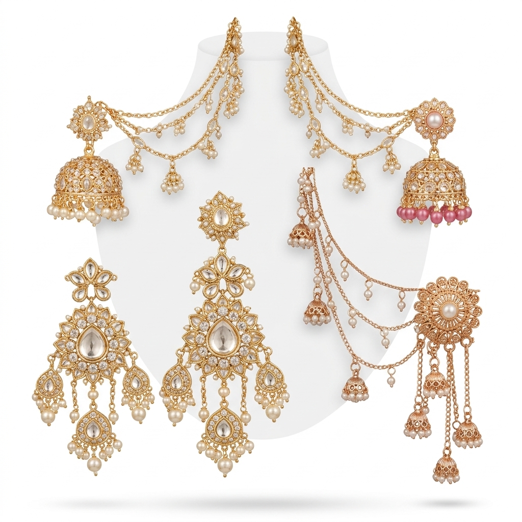 Ethnic Kundan Gold Plated Earrings Set