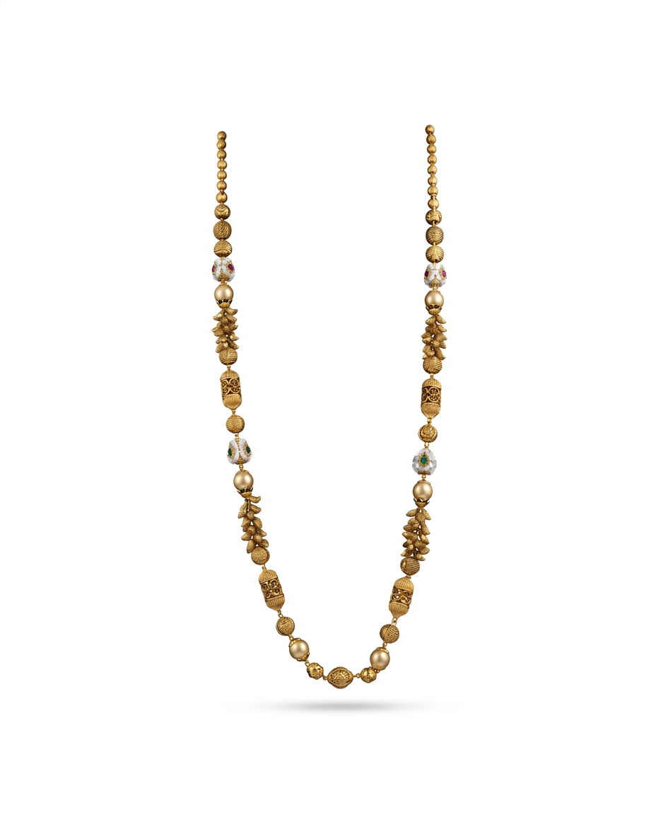 Ethnic Gold Toned Beaded Mala Necklace for Women