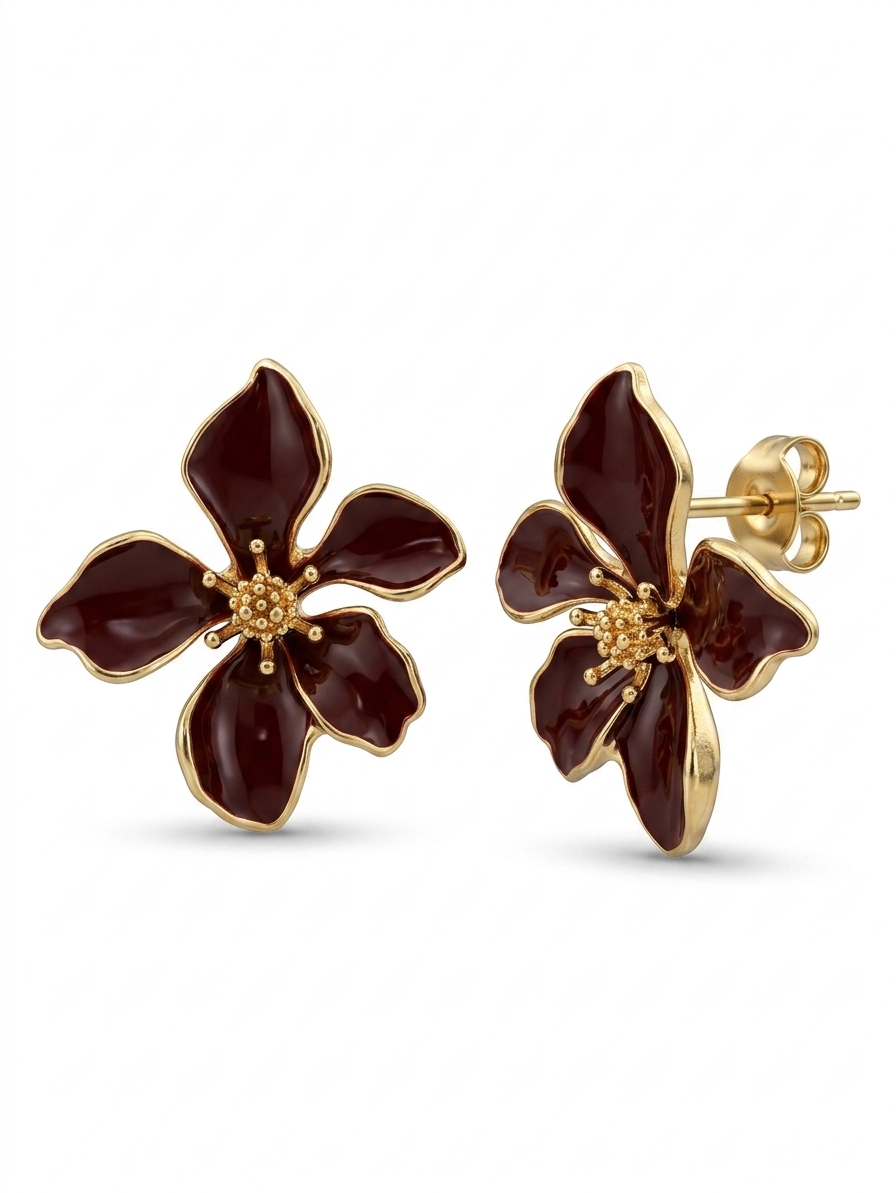 Floral Enamel Stud Earrings for Women