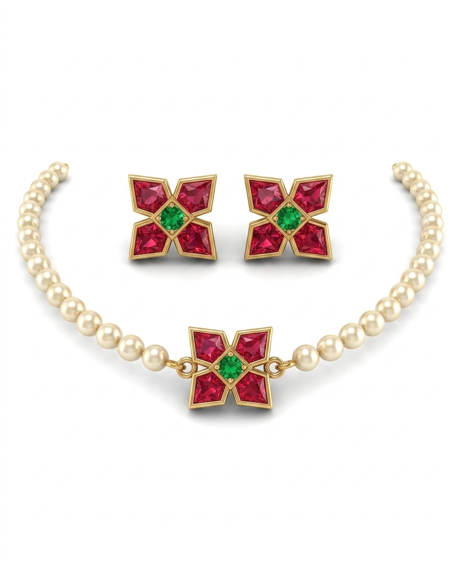 Elegant Pearl & Gemstone Choker Set