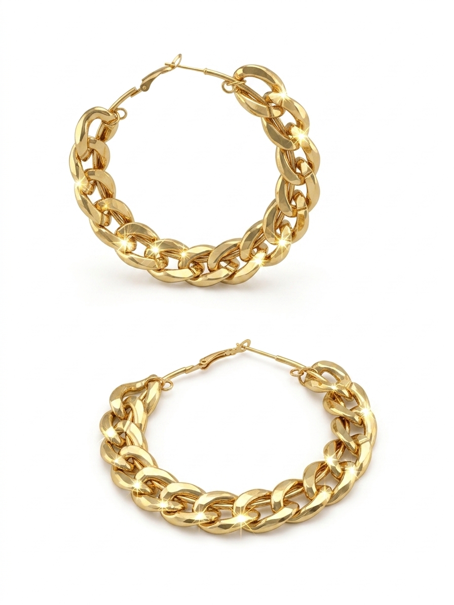 Trendy Gold Plated Chain Link Hoop Earrings for Women