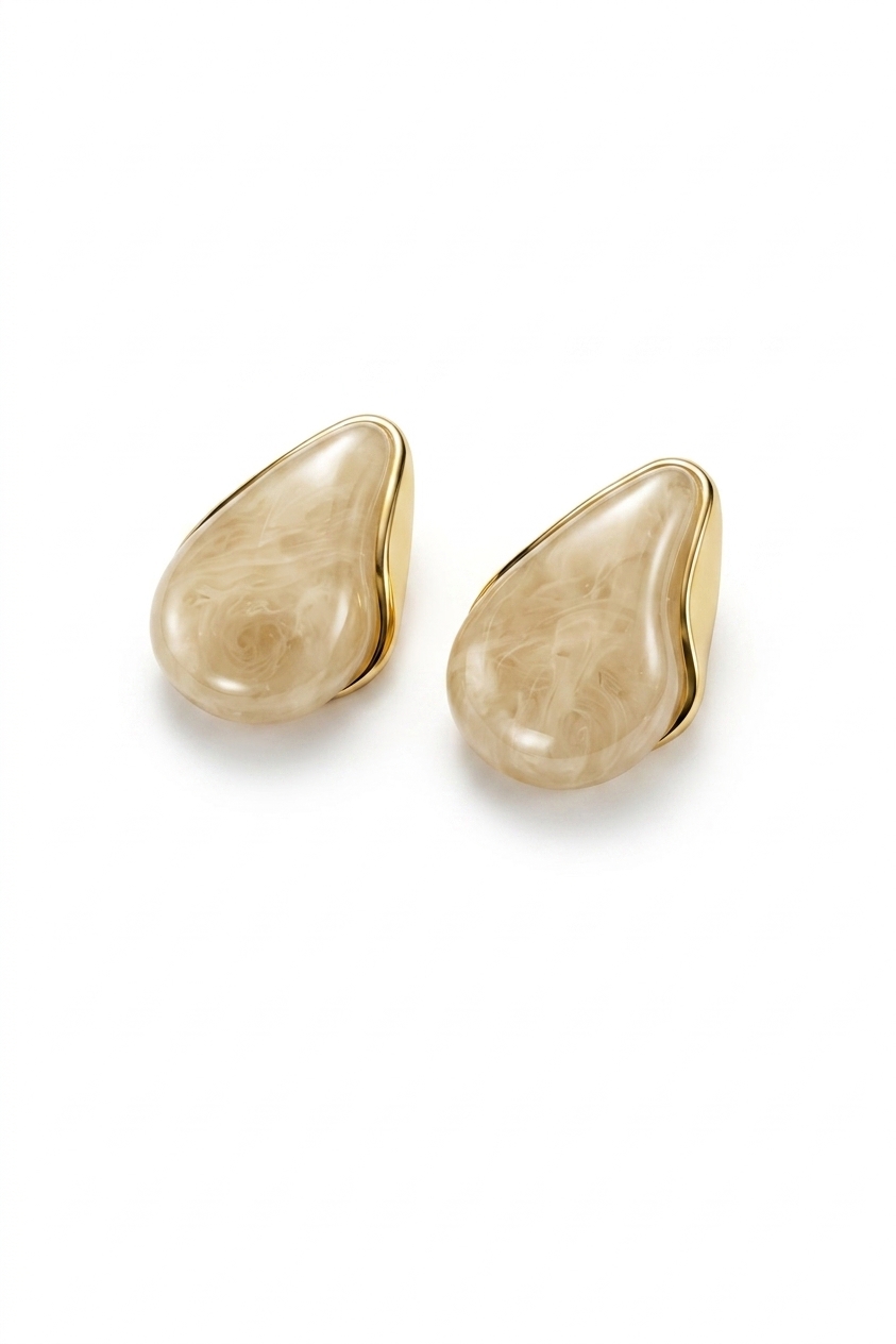 Trendy Marble Resin Gold Stud Earrings